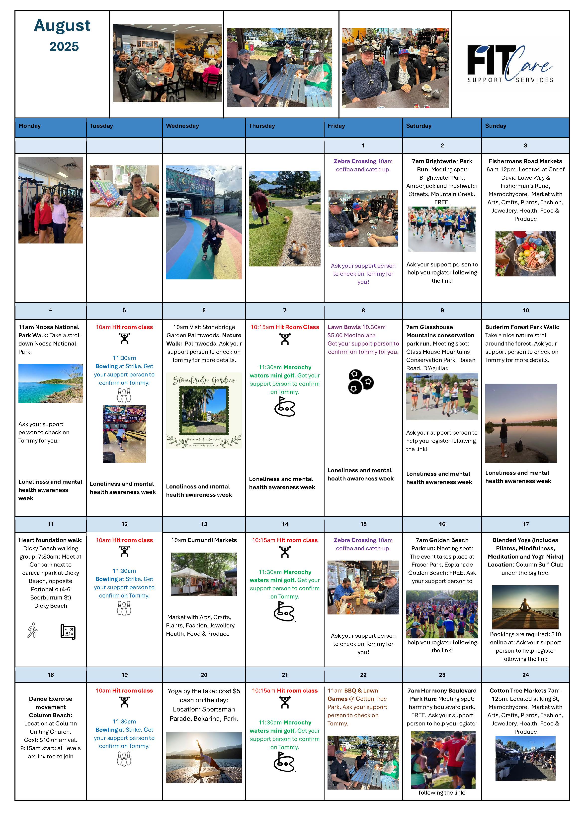 August Activity Calendar 2025 | FITCare Support Services